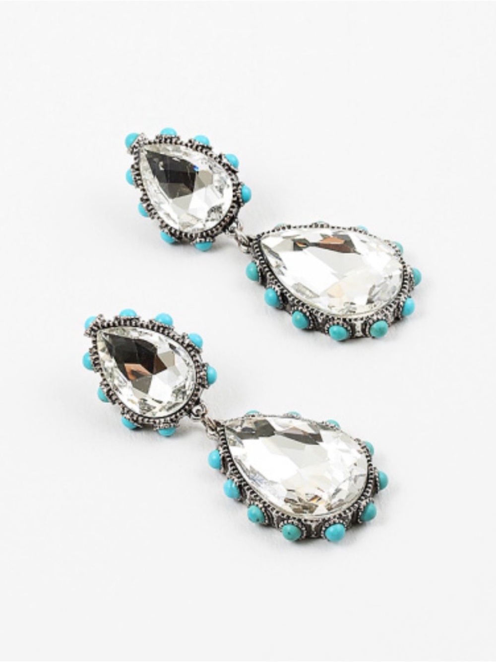 ✨ STUNNING Vintage Western Clear Rhinestone & Turquoise Beaded Drop Earrings